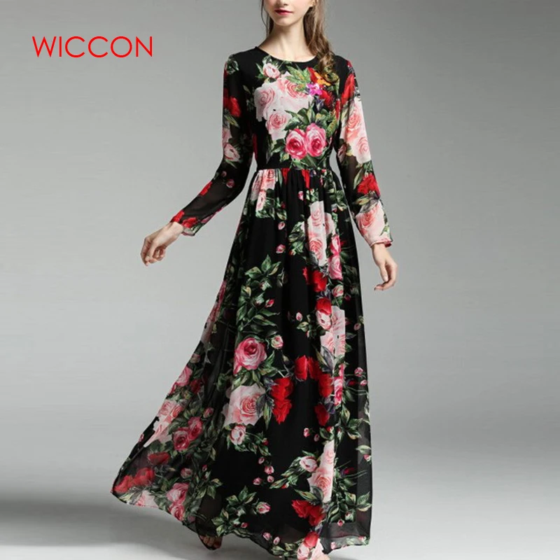 WICCON New Fashion Woman Dress Rose Printing Vestidos Elegant Beach Chiffon Long Dress Casual Vintage O-Neck Spring Summer Dress
WICCON New Fashion Woman Dress Rose Printing Vestidos Elegant Beach Chiffon Long Dress Casual Vintage O-Neck Spring Summer Dress