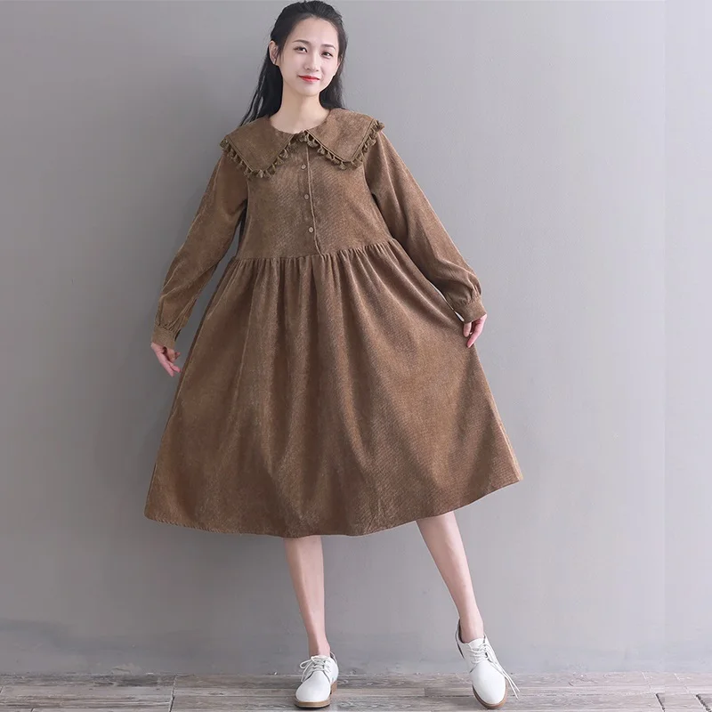 Autumn long solid corduroy dress for women new fashion casual plus size dress 2018 vestidos
Autumn long solid corduroy dress for women new fashion casual plus size dress 2018 vestidos