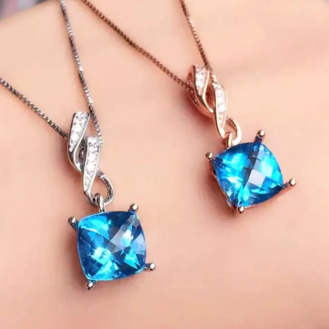 Blue Topaz Necklace Natural Gemstone Solid 925 Sterling Silver Lady's Fine Jewelry 
Blue Topaz Necklace Natural Gemstone Solid 925 Sterling Silver Lady's Fine Jewelry