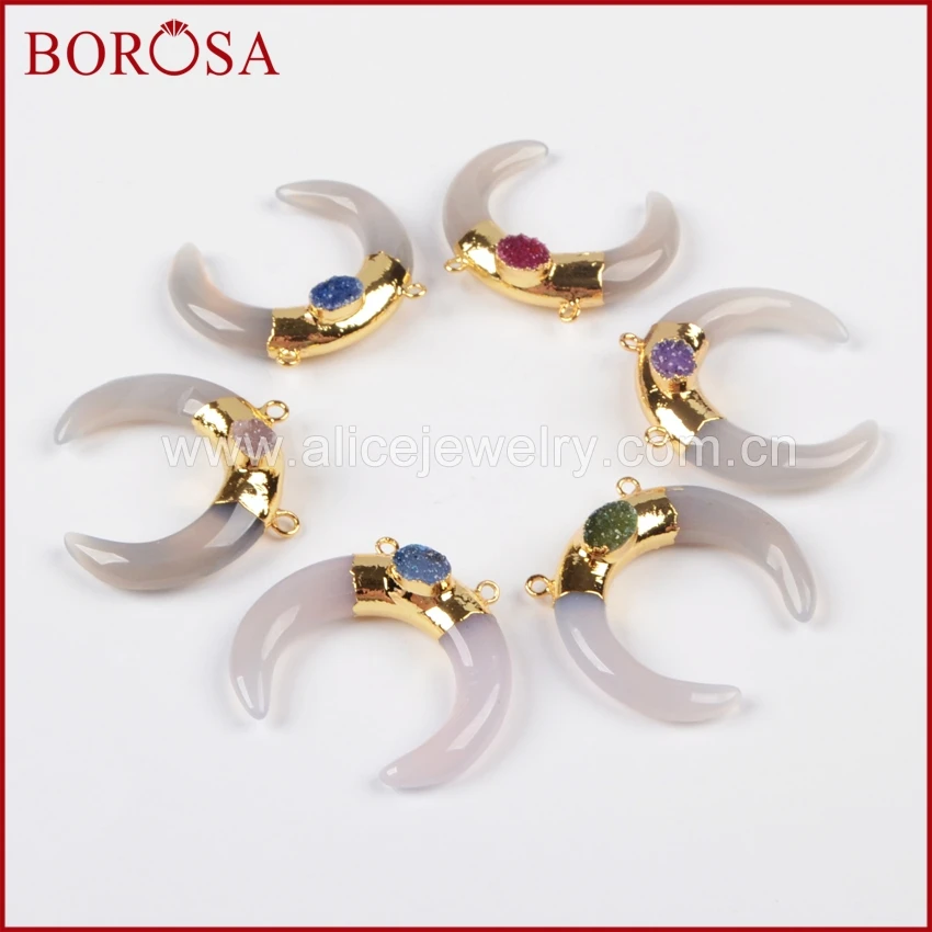 BOROSA Tribal OX Horn Shape Gold Color Grey Crystal Drusy&Oval Rainbow Crystal Druzy Connector Double Bails For Necklace G1102
BOROSA Tribal OX Horn Shape Gold Color Grey Crystal Drusy&Oval Rainbow Crystal Druzy Connector Double Bails For Necklace G1102
