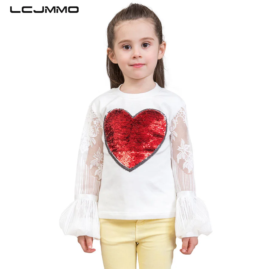 LCJMMO Spring Autumn Lace Girls Tshirts Tops Ruffle Long Sleeve Cotton 2018 Sequins Baby Kids T-shirts Casual Children Clothing
LCJMMO Spring Autumn Lace Girls Tshirts Tops Ruffle Long Sleeve Cotton 2018 Sequins Baby Kids T-shirts Casual Children Clothing