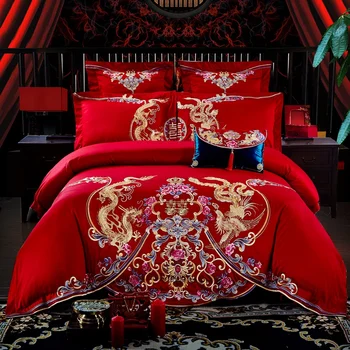 4/7pcs Luxury Red Wedding 100% Cotton Bedding Set Golden Phoenix Dragon Embroidery Duvet Cover Bed Sheet Bed Linen Pillowcases
4/7pcs Luxury Red Wedding 100% Cotton Bedding Set Golden Phoenix Dragon Embroidery Duvet Cover Bed Sheet Bed Linen Pillowcases