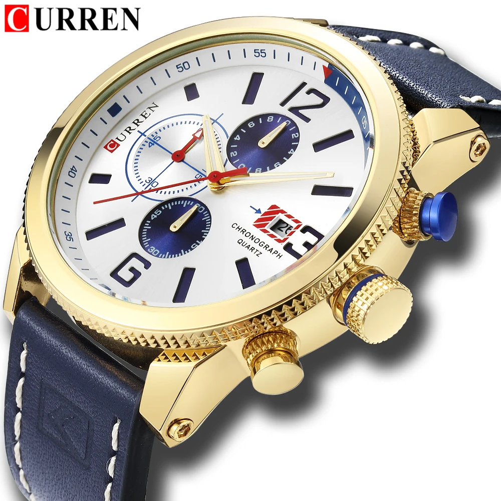CURREN Fashion Quartz Men Watches Casual Sports Leather Strap Wristwatch With Chronograph Feature Waterproof Relogio Masculino
CURREN Fashion Quartz Men Watches Casual Sports Leather Strap Wristwatch With Chronograph Feature Waterproof Relogio Masculino