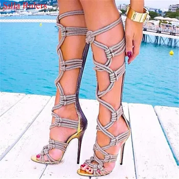 Braided Hemp Rope Leather Patch Gladiator Sandals Women Boots Caged Cut Outs Knee High Boots High Heels Shoes Woman Botas Mujer
Braided Hemp Rope Leather Patch Gladiator Sandals Women Boots Caged Cut Outs Knee High Boots High Heels Shoes Woman Botas Mujer