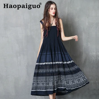 Summer Pleated Embroidery Vintage Dress Women Spaghetti Strap Loose Midi Print Casual Long Dress Women Vestidos Verano 2019
Summer Pleated Embroidery Vintage Dress Women Spaghetti Strap Loose Midi Print Casual Long Dress Women Vestidos Verano 2019