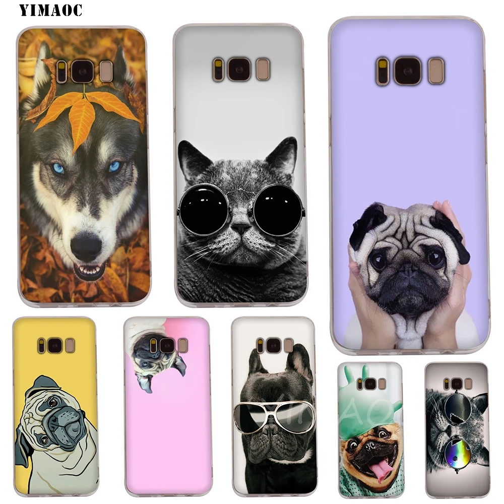 YIMAOC Cute dog cat Soft TPU Case for Galaxy j3 j5 j6 j7 A5 2016 2017 A6 A9 2018 Note 8 9 S7 edge S8 S9 S10 Plus S10e Cover |