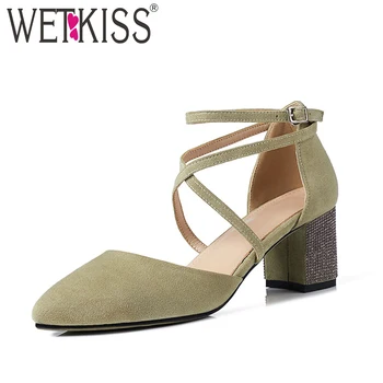 WETKISS Summer High Heels Women Sandals Flock Thick Heels Cross Tied Pointed Toe Footwear 2018 Ankle Strap Fashion Ladies Shoes
WETKISS Summer High Heels Women Sandals Flock Thick Heels Cross Tied Pointed Toe Footwear 2018 Ankle Strap Fashion Ladies Shoes