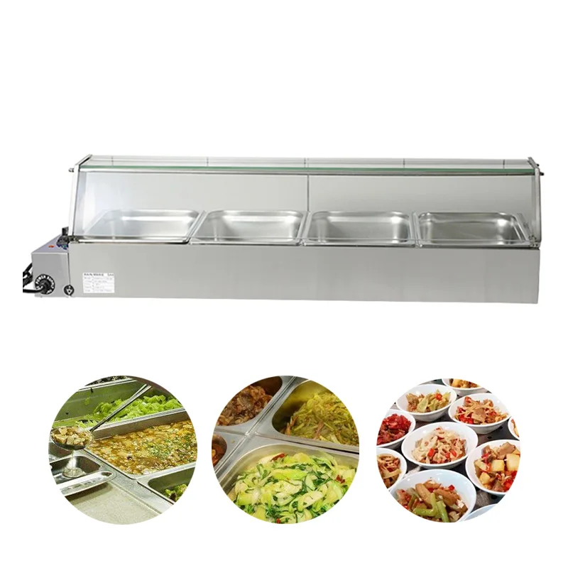 

4 Pans Stainless Steel Bain Marie Wet Heat Food Warmer Hot Soup Warming Commercial Buffet Machine