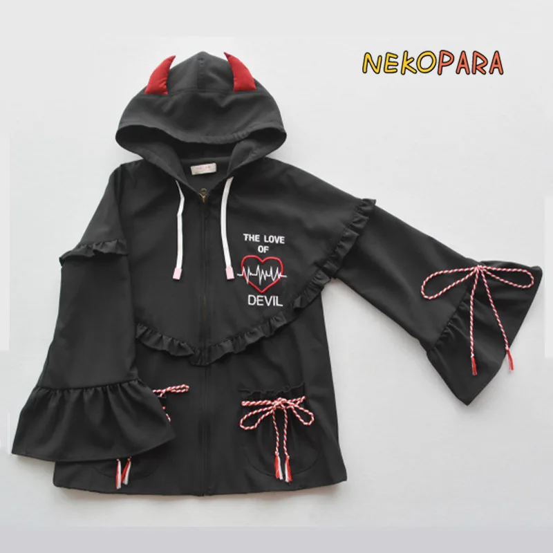 The Love of Devil Cool Women's Black Jacket Punk Ruffles Trim Hooded Coat Outweart 2018 Autumn
The Love of Devil Cool Women's Black Jacket Punk Ruffles Trim Hooded Coat Outweart 2018 Autumn