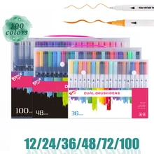 Pintura rotulação caligrafia escova caneta crianças colorir estudante suprimentos profissional ponta dupla cabeça arte escova marcadores canetas conjunto(China)