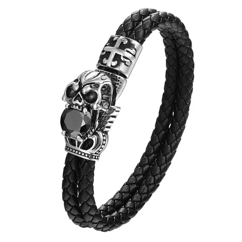 2018 Men Bracelets Black Weave Charm Rope Chain Leather Bracelet Stainless Steel Skull Fashion Bangle Men Jewelry Gift Pulseiras
2018 Men Bracelets Black Weave Charm Rope Chain Leather Bracelet Stainless Steel Skull Fashion Bangle Men Jewelry Gift Pulseiras