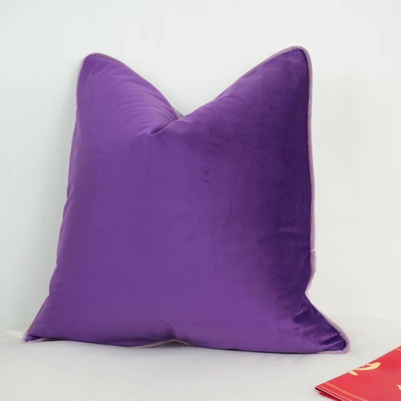 

3 Colors Velvet Cushion Cover Deep And Light Purple With Pink Purple Piping Pillow Case Soft No Balling-up Without Stuffing