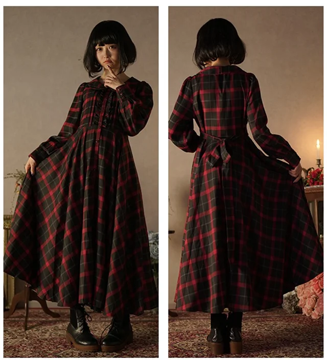 Japan Style Vintage Plaid Formal Women Dress Sweet Mori Girl Peterpan Collar Lady Maxi Long Dress Lolita Cute Dress Robe Tunique
Japan Style Vintage Plaid Formal Women Dress Sweet Mori Girl Peterpan Collar Lady Maxi Long Dress Lolita Cute Dress Robe Tunique