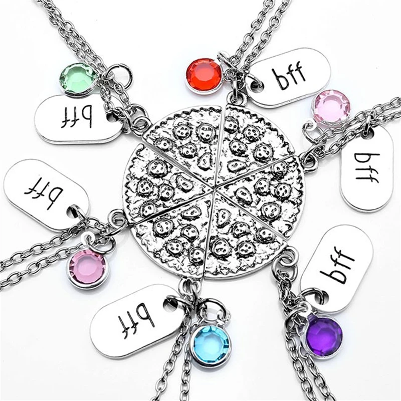 Ayliss 6pc Complete Alloy Slice Pizza Charm Colorful Crysal Dangle Pendant bff Friend Forever Friendship Necklace colar de pizza
Ayliss 6pc Complete Alloy Slice Pizza Charm Colorful Crysal Dangle Pendant bff Friend Forever Friendship Necklace colar de pizza