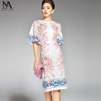 New Arrival Women's O Neck Half Flare Sleeves Appliques Flowers Printed Straight Elegant Runway Dresses
New Arrival Women's O Neck Half Flare Sleeves Appliques Flowers Printed Straight Elegant Runway Dresses