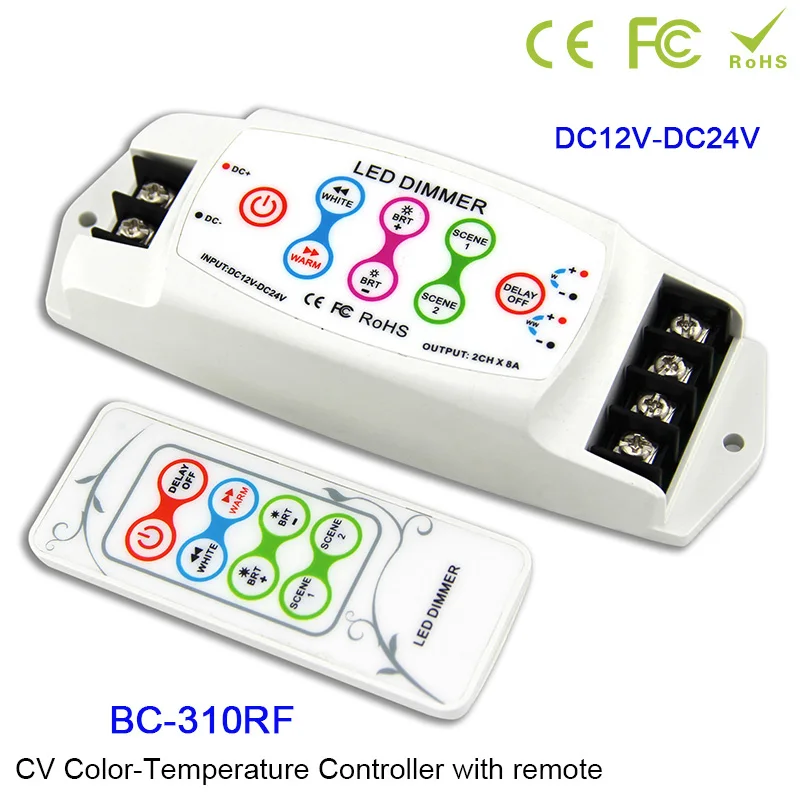 BC-310/BC-310RF DC12V-24V 2CH CV Color temperature CT led controller wireless RF remote led dimmer for 5050 led strip light tape
BC-310/BC-310RF DC12V-24V 2CH CV Color temperature CT led controller wireless RF remote led dimmer for 5050 led strip light tape