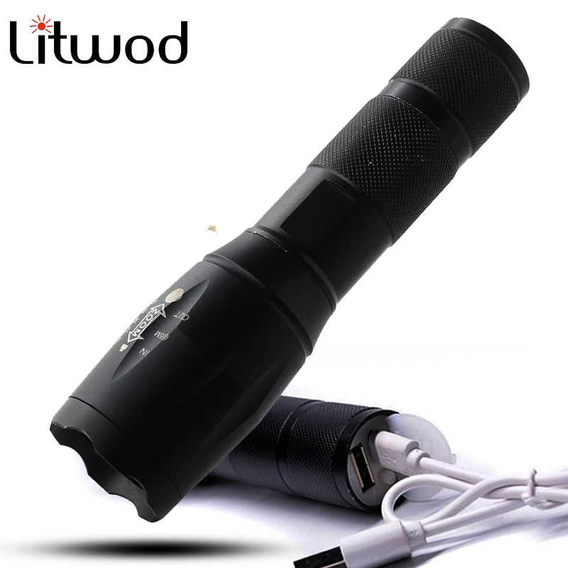z20Litwod 2017 USB Flashlight XM-L2 T6 Tactical Torch Zoomable Powerful Light Lamp camping Lighting For Charger | Лампы и освещение