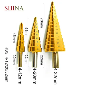 SHINA 3pcs HSS Step Drill Bit Set Plate Hole Punch Woodworking Hole Pagoda Drill Tool Bench Step Hole Cutter Metal Sharpening 
SHINA 3pcs HSS Step Drill Bit Set Plate Hole Punch Woodworking Hole Pagoda Drill Tool Bench Step Hole Cutter Metal Sharpening