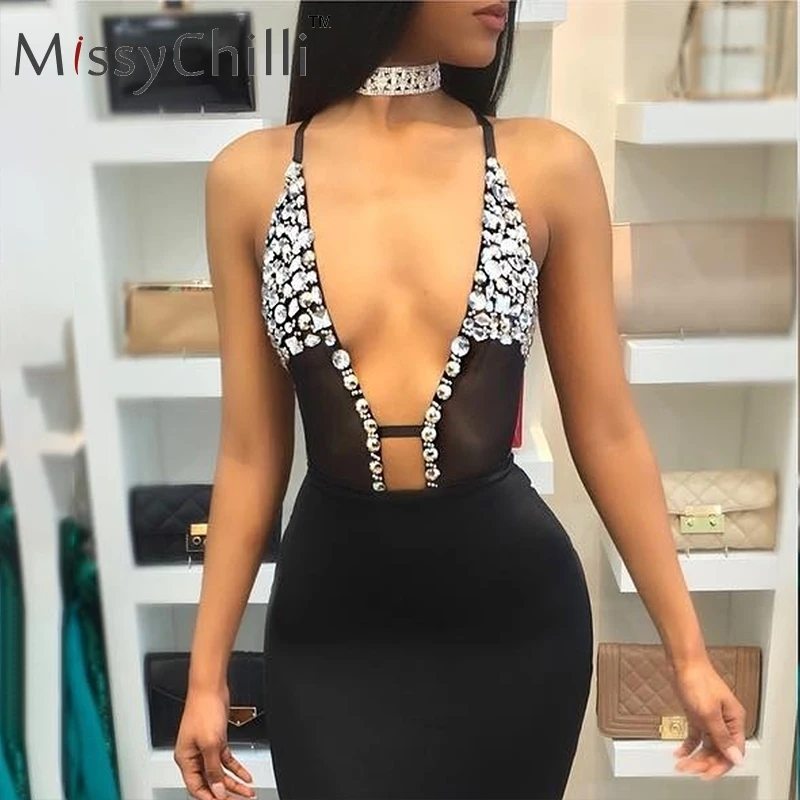 MissyChilli sexy mesh jumpsuit romper Women shiny crystal beading bodysuit Backless v neck transparent rhinestone party bodysuit
MissyChilli sexy mesh jumpsuit romper Women shiny crystal beading bodysuit Backless v neck transparent rhinestone party bodysuit
