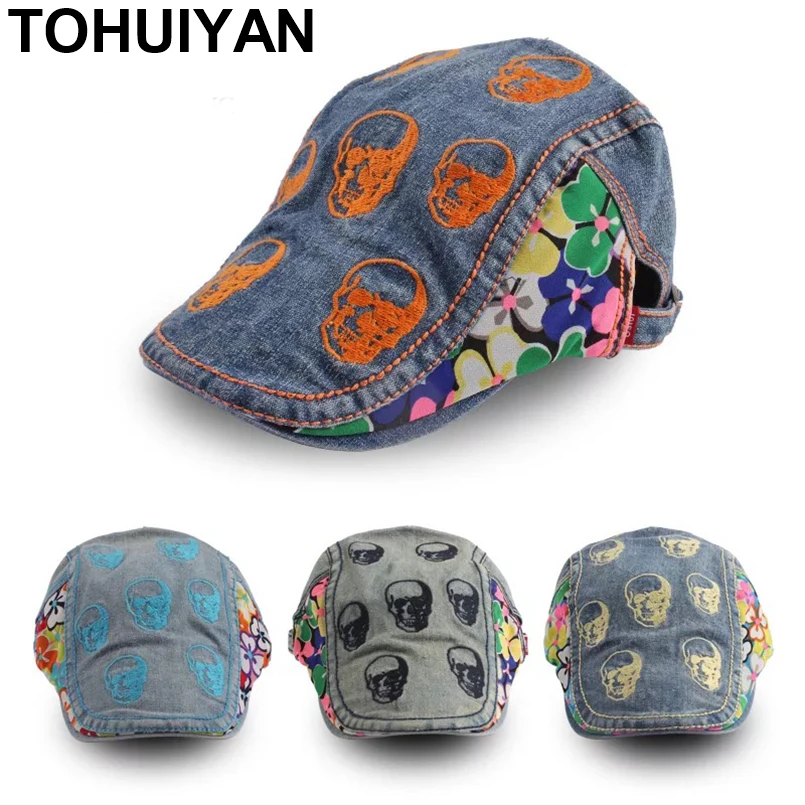 TOHUIYAN Women Duckbill Visor Hats Washed Denim Newsboy Caps Skull Embroidery Cabbie Caps Fall Summer Floral Flat Caps For Girls
TOHUIYAN Women Duckbill Visor Hats Washed Denim Newsboy Caps Skull Embroidery Cabbie Caps Fall Summer Floral Flat Caps For Girls