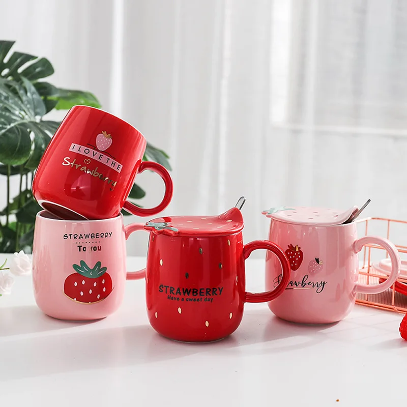 Korean Pink Strawberry Ceramic Mug Cute Cartoon with Lid with Spoon Coffee Mugs Creative Ceramic Cup Student Cup Lady Gift Cup
Korean Pink Strawberry Ceramic Mug Cute Cartoon with Lid with Spoon Coffee Mugs Creative Ceramic Cup Student Cup Lady Gift Cup