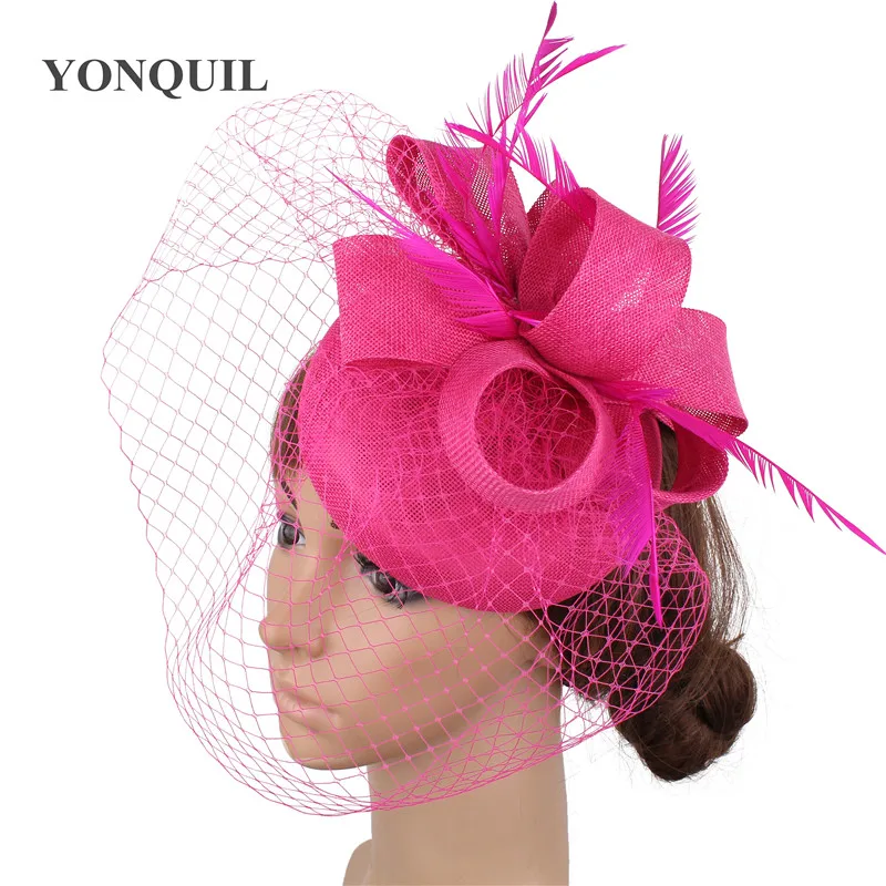 Hot pink fascinators hat with veils Imitation Sinamay millinery hairclip feather wedding party races Event headwear NEW ARRIVAL
Hot pink fascinators hat with veils Imitation Sinamay millinery hairclip feather wedding party races Event headwear NEW ARRIVAL