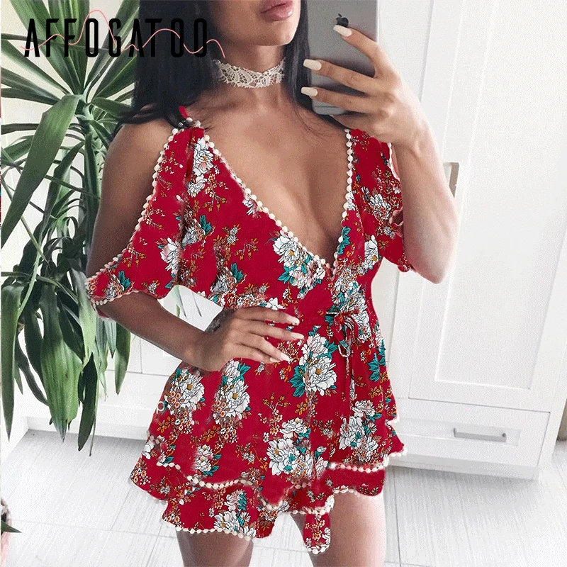 Affogatoo Off shoulder v neck sexy women dress Floral print half sleeve beach summer dress Casual high waist white short dress
Affogatoo Off shoulder v neck sexy women dress Floral print half sleeve beach summer dress Casual high waist white short dress