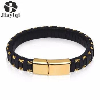 Jiayiqi Charm Leather Bracelet for Men Jewelry Stainless Steel Clasp Gold/Silver Color Steel Wire Chain Braid Rope Wristband
Jiayiqi Charm Leather Bracelet for Men Jewelry Stainless Steel Clasp Gold/Silver Color Steel Wire Chain Braid Rope Wristband