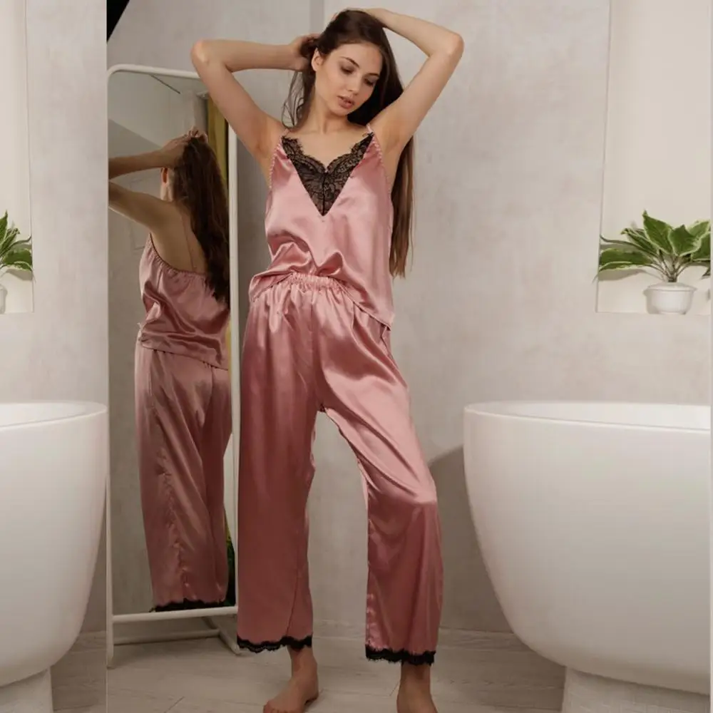 2019 Sleep Wear Silk Satin Woman Pajamas Set Pajamas Sleepwear Sleeveless Breathable Sexy Robe Homewear Nightwear Strap lingerie
2019 Sleep Wear Silk Satin Woman Pajamas Set Pajamas Sleepwear Sleeveless Breathable Sexy Robe Homewear Nightwear Strap lingerie