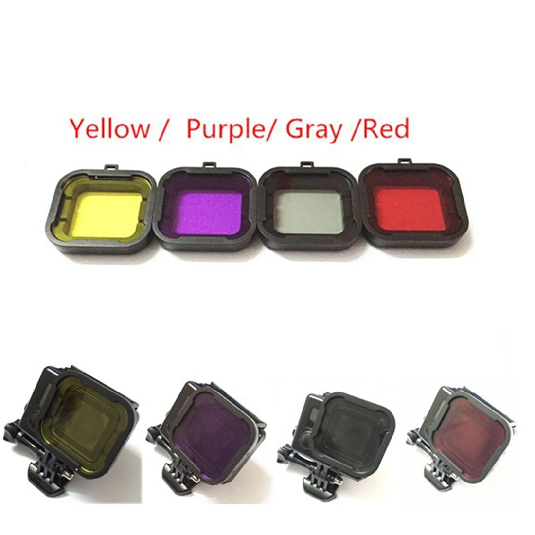 

Purple Red Gray Yellow filter 4pcs/lot Lens Filter Diving Filter For Gopro HERO3+4 Camera Housing Case Underwater Lens Converter