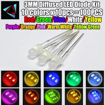 100pcs (10 colors x 10pcs) 3mm Misty LED Diffused Kit 3 mm 3V Warm White Green Red Blue Yellow Orange Purple UV Pink
100pcs (10 colors x 10pcs) 3mm Misty LED Diffused Kit 3 mm 3V Warm White Green Red Blue Yellow Orange Purple UV Pink
