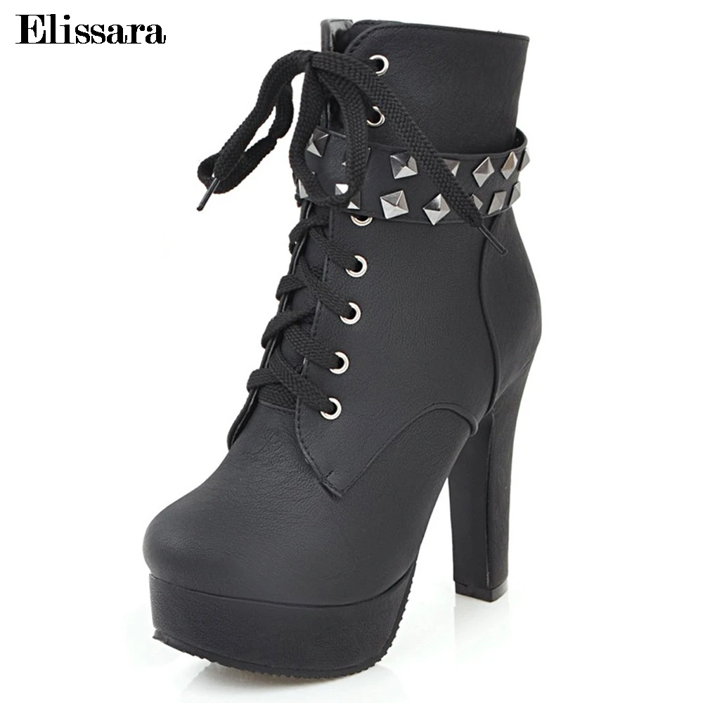 Women's High Heels Punk Platform Ankle Boots Shoes for Woman Zip Spring Autumn Rivets Lace Up Boots Shoes Size 33-47 Elisssara
Women's High Heels Punk Platform Ankle Boots Shoes for Woman Zip Spring Autumn Rivets Lace Up Boots Shoes Size 33-47 Elisssara