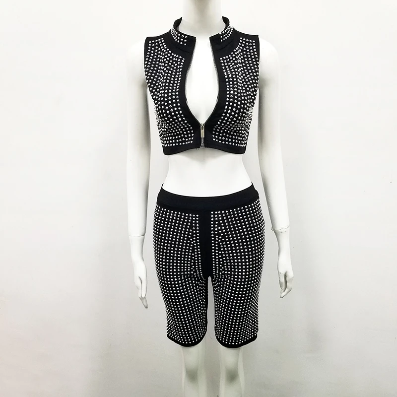2019 new arrivals ladies' sexy high quality black front zipper beaded bandage two piece sets
2019 new arrivals ladies' sexy high quality black front zipper beaded bandage two piece sets