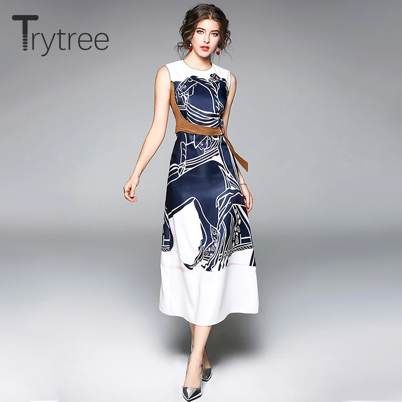 Trytree Summer Dress High street women Sleeveless Print Natural Sashes Polyester dresses O-Neck Mid-Calf A-Line Casual Dresses
Trytree Summer Dress High street women Sleeveless Print Natural Sashes Polyester dresses O-Neck Mid-Calf A-Line Casual Dresses