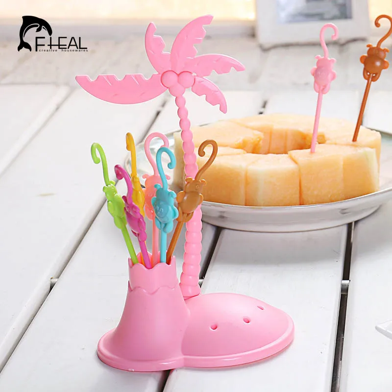 FHEAL Cute Coconut Tree Monkeys Creative Fruit Fork Set Plastic Fruit Forks Vegetable Fruit Dessert Fork Set Toothpick Holder
FHEAL Cute Coconut Tree Monkeys Creative Fruit Fork Set Plastic Fruit Forks Vegetable Fruit Dessert Fork Set Toothpick Holder