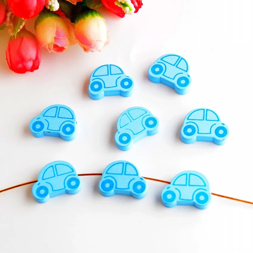 

25pcs Wooden Beads Lovely Car Styles Spacer Beading Wood Beads Toys For Baby DIY Crafts Kids Toys & Pacifier Clip 25x18mm