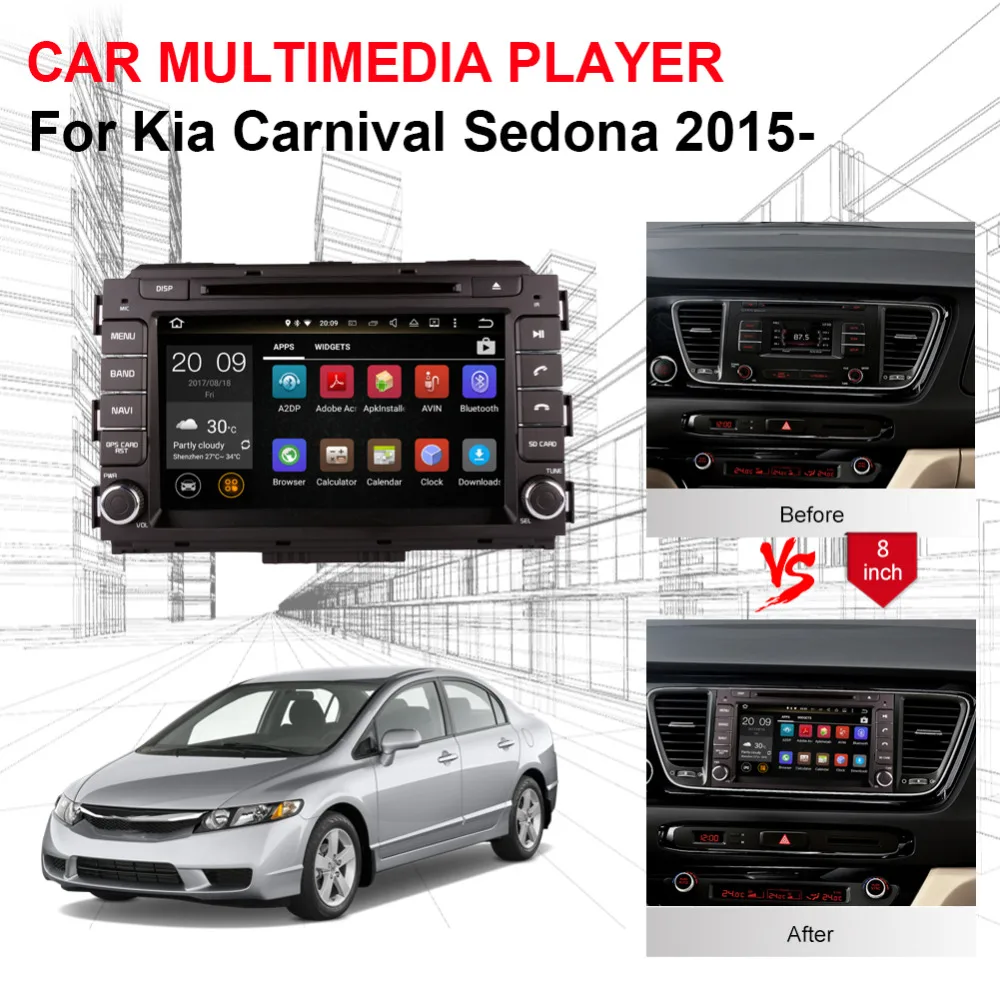 2 Din 4 Гб ОЗУ Android 8 0 Восьмиядерный автомобильный радиоприемник стерео для Kia Carnival