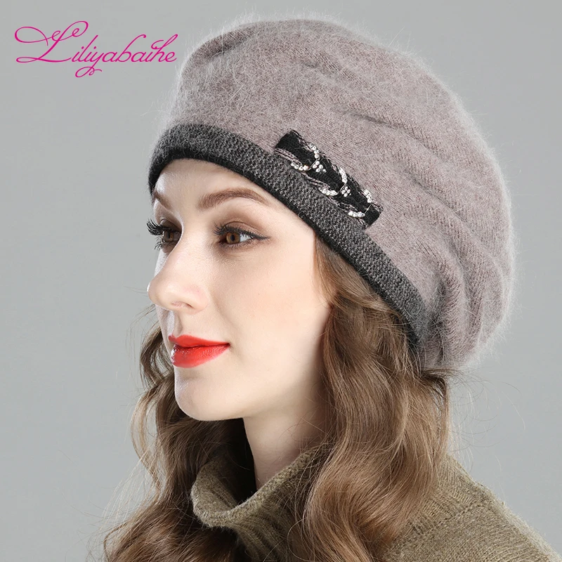 Liliyabaihe New style women's winter beret knitted wool angora beret European style Decoration double warm Hat 
Liliyabaihe New style women's winter beret knitted wool angora beret European style Decoration double warm Hat