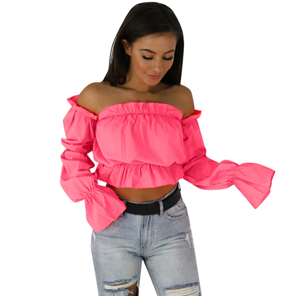 crop blouses Women Solid Long Lantern Sleeve shirts Cold Shoulder Sexy Party Short Top Street Shirt Blouse summer fashion
crop blouses Women Solid Long Lantern Sleeve shirts Cold Shoulder Sexy Party Short Top Street Shirt Blouse summer fashion