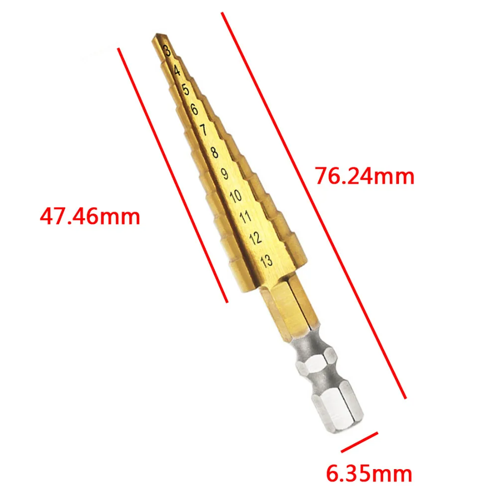 1pc HSS Titanium Coated Step Cone Drill Bit High Speed Steel Hex Step Drill Bits Hole Cutter Power Tools 3-13mm
1pc HSS Titanium Coated Step Cone Drill Bit High Speed Steel Hex Step Drill Bits Hole Cutter Power Tools 3-13mm