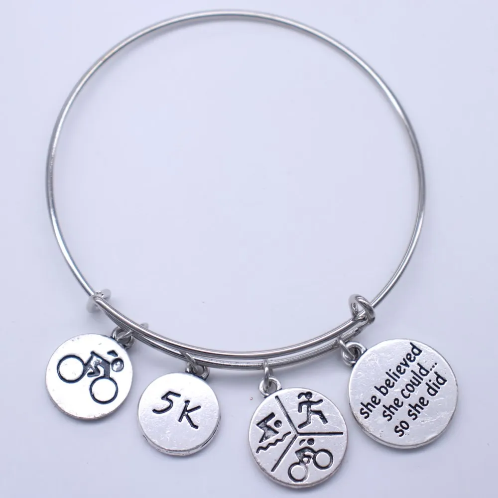 Popular leisure sports adjustable telescopic wire bangle ride girl pendant & triathlon label charm DIY jewelry bracelet
Popular leisure sports adjustable telescopic wire bangle ride girl pendant & triathlon label charm DIY jewelry bracelet