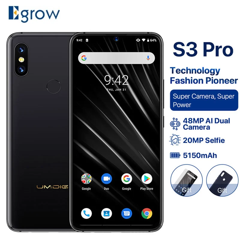 Umidigi S3 Pro Android 9.0 5150mAh NFC Smartphone Octa Core 6GB RAM 128GB ROM 6.3" FHD+ 48MP+20MP AI Camera Ceramic Cell phone
Umidigi S3 Pro Android 9.0 5150mAh NFC Smartphone Octa Core 6GB RAM 128GB ROM 6.3" FHD+ 48MP+20MP AI Camera Ceramic Cell phone