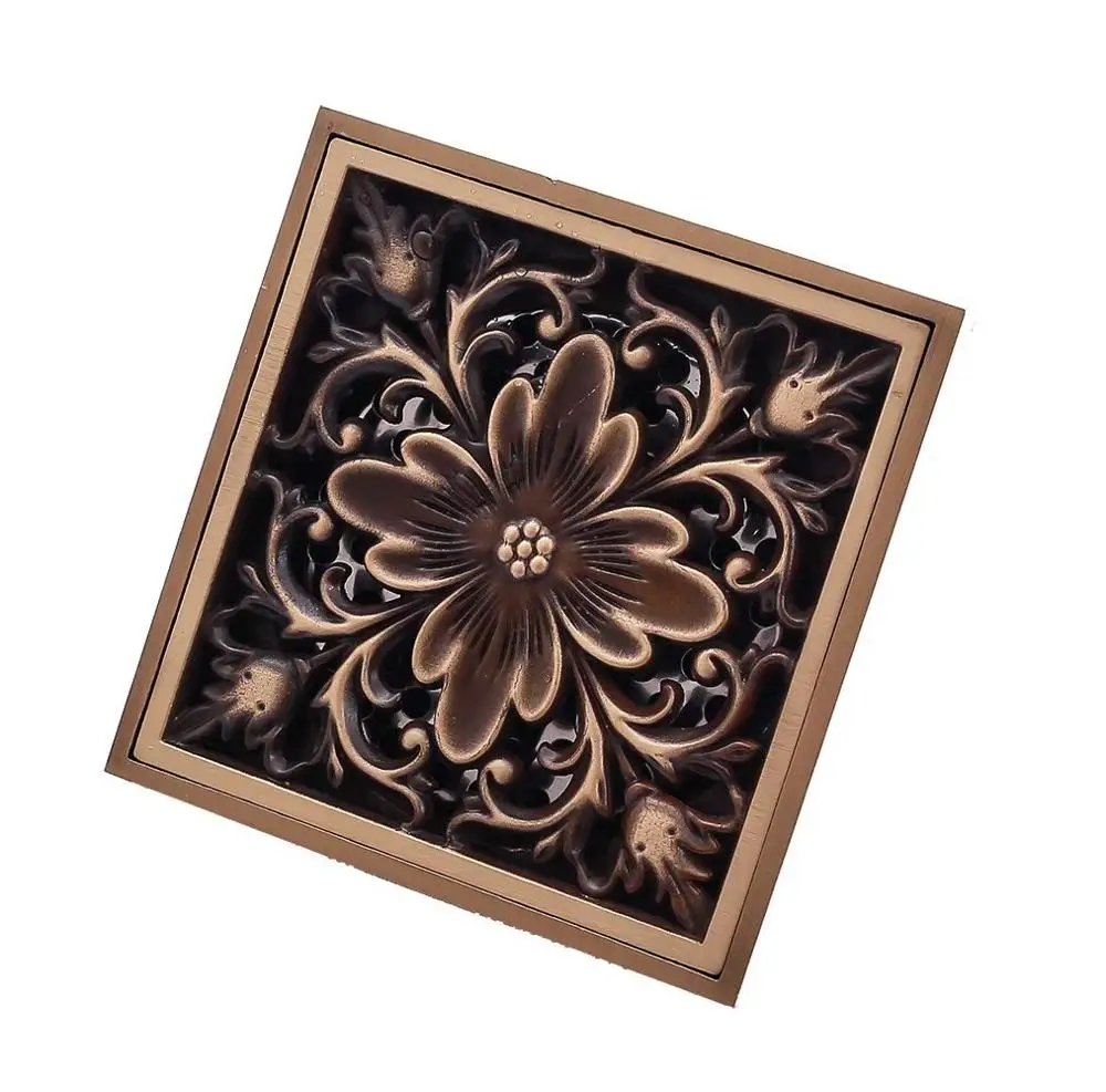 Square brass shower drain, bathroom tile insert shower drain with removable filter cover, engraving antiques, anti-clogging desi
Square brass shower drain, bathroom tile insert shower drain with removable filter cover, engraving antiques, anti-clogging desi