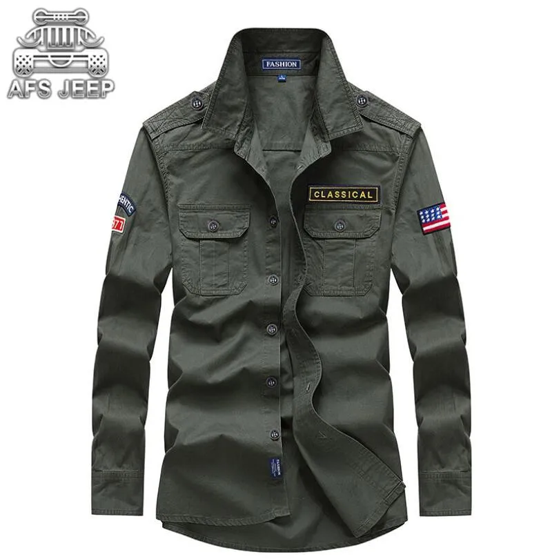 Air Force One Casual Men Blouse Chemise Homme Cargo Casual Men's Shirts Long Sleeve 100% Cotton AFS JEEP
Air Force One Casual Men Blouse Chemise Homme Cargo Casual Men's Shirts Long Sleeve 100% Cotton AFS JEEP