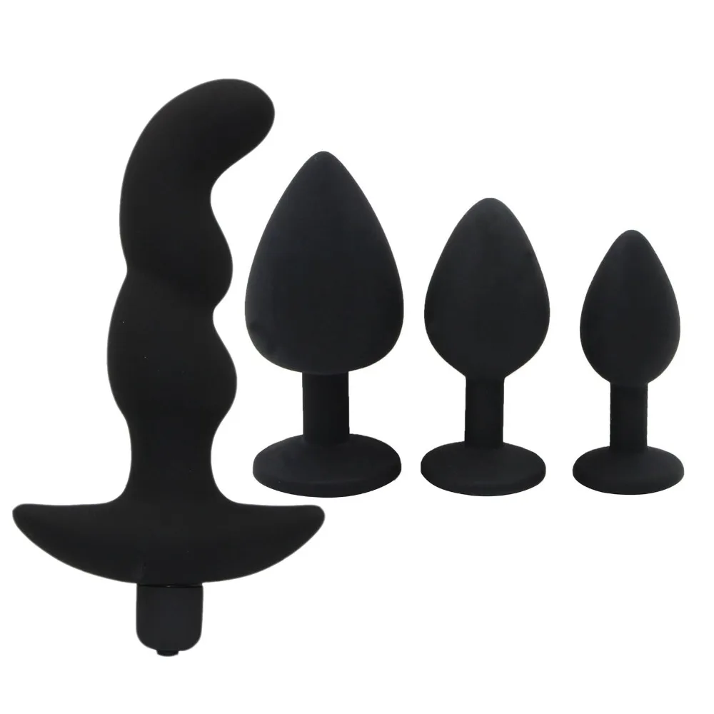4 PCS Silicone Butt Plug / Stainless Steel Anal Plug & 10 Functions Butt Plug Vibrator Sex Toys for Woman Vagina Men Gay