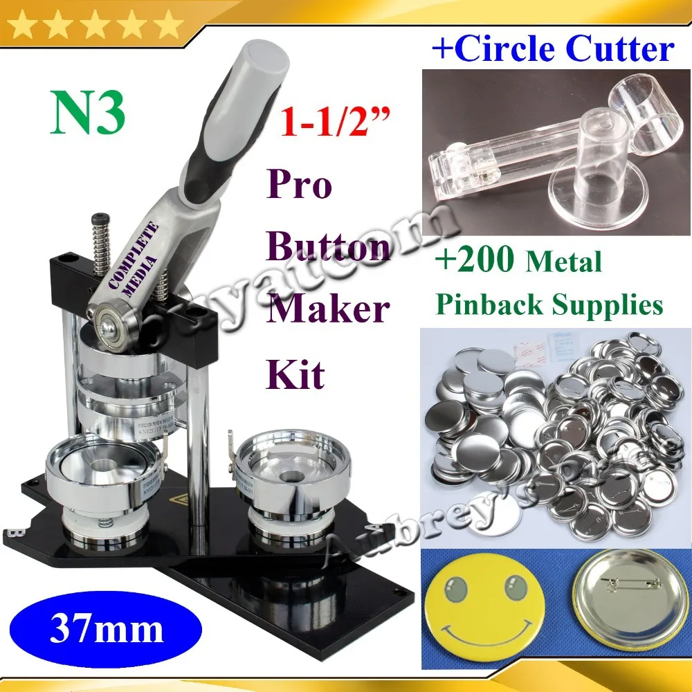 NEW Pro N3 1-1/2":37mm Badge Button Maker Machine + Adjustable Circle Cutter+200 Sets Metal Pinback Supplies
NEW Pro N3 1-1/2":37mm Badge Button Maker Machine + Adjustable Circle Cutter+200 Sets Metal Pinback Supplies