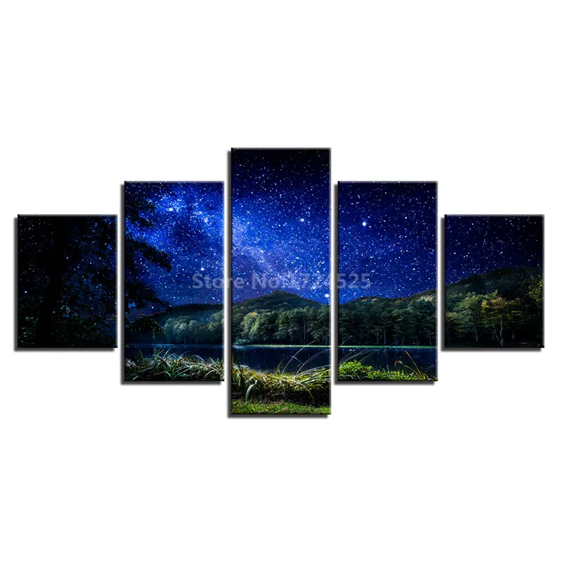 Canvas-Painting-Wall-Art-Abstract-Decor-Framework-5-Panel-Starry-Sky-Landscape-Modular-Pictures-For-Living (3)