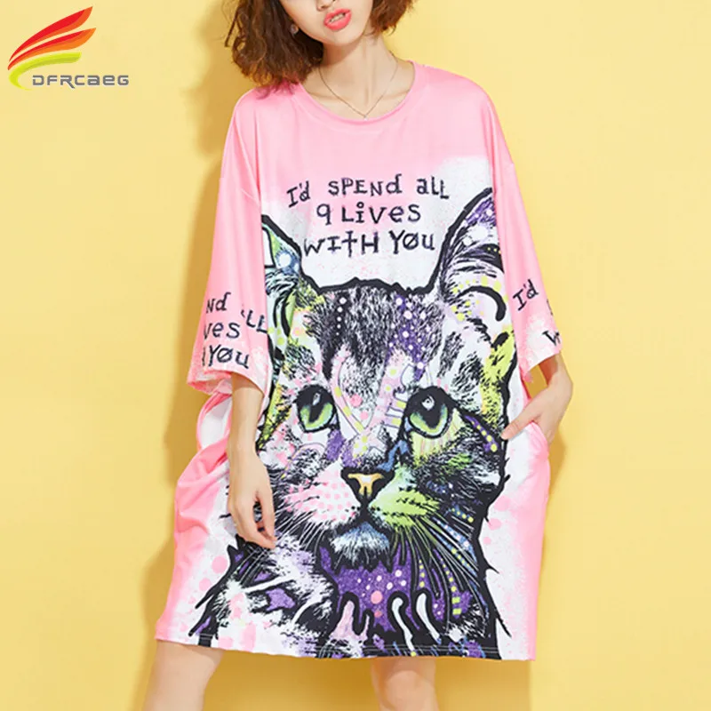 Oversized Fashion Women Spring T Shirt Dress 2018 Half Sleeve Cat Print Pink Cartoon Dress Casual Vestido Plus Size Clothing 5XL
Oversized Fashion Women Spring T Shirt Dress 2018 Half Sleeve Cat Print Pink Cartoon Dress Casual Vestido Plus Size Clothing 5XL
