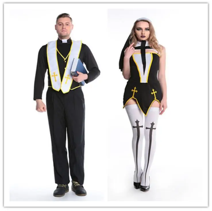 Halloween Costume Women Sexy Nun Sister European Religious Preacher Priest Costumes for Men Adult Fancy Cosplay Clothing
Halloween Costume Women Sexy Nun Sister European Religious Preacher Priest Costumes for Men Adult Fancy Cosplay Clothing