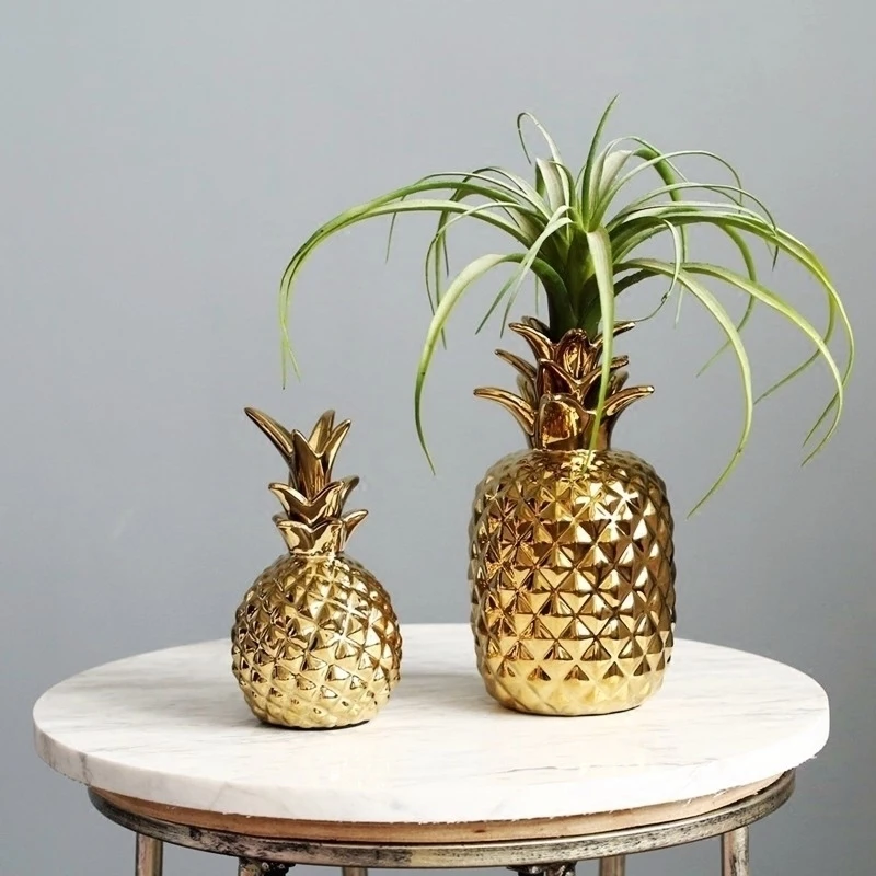 

Modern Gold Ceramic Creative Pineapple Ornaments Minimalist Home Bedroom Decorations Pineapple White Porcelain Glazed Small Vase